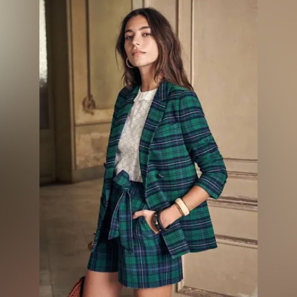 Sezane Christie Jacket in Green Plaid, French Size 36 (US Size 4)